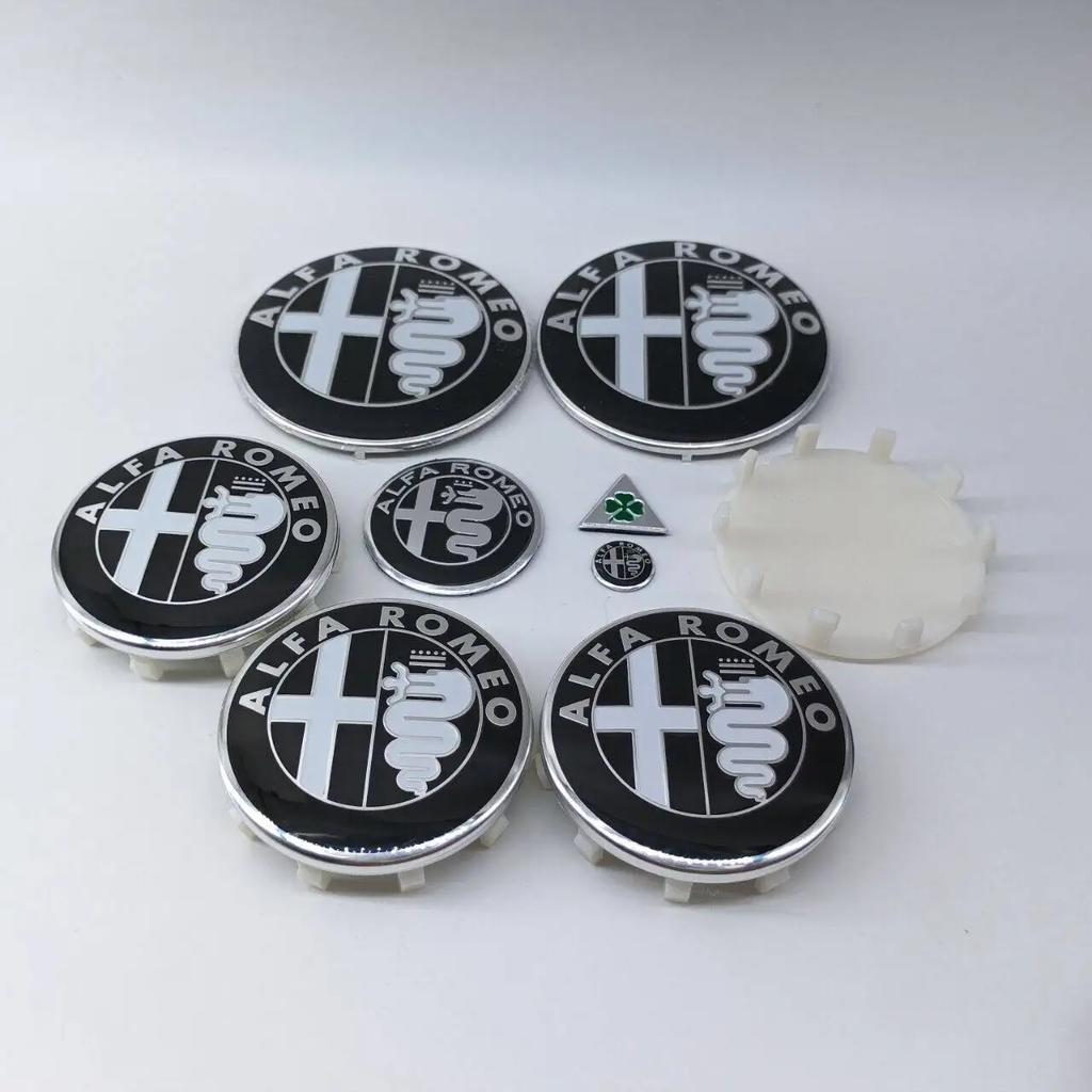 phngj8 1Sets 9pcs 60mm 10pin Wheel Hub Cover cap key stickers 40mm Steering wheel stickers 74mm Front rear emblem forAlfa Romeo 159 166