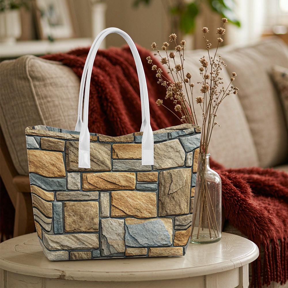 Vintage Stone Pattern Tote Bag Fashion Casual Large Capacity All-match Portable Shoulder Bag for Daily Use