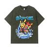 275 GSM Washed T-shirts 100% Cotton Pokemon V11 Jimbei Pikachu Print Unisex Heavy Cotton T Shirt
