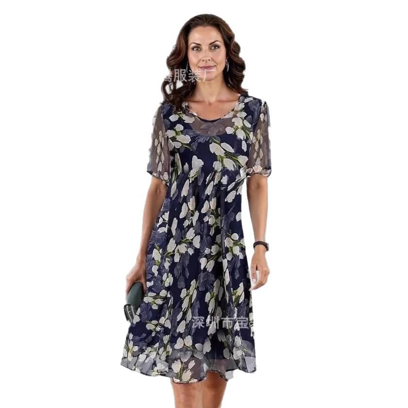 Spring And Summer Women'S Clothing New Independent Station Fashion V-Neck Chiffon Five-Quarter Sleeve Women'S Dress