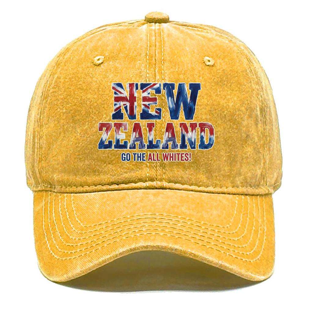 Baseball Cap With "NEW ZEALAND" "GO THE ALL WHITES" Flag Printed , Adjustable Snapback Baseball Cap Stylish Slouchy Solid Color Hip Hop Flat Cap