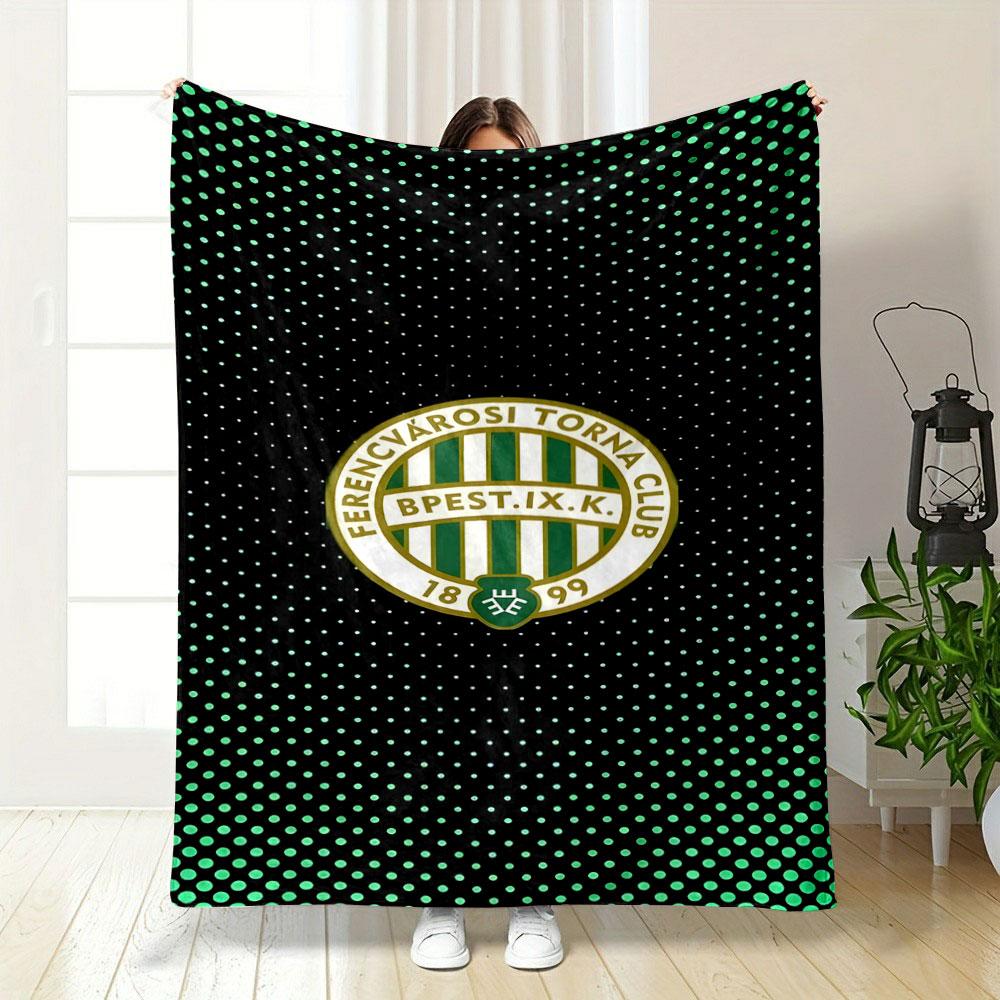 Green and White Club Emblem Design Patterned blanket, flannel, suitable for all seasons, home decor, warm and cozy