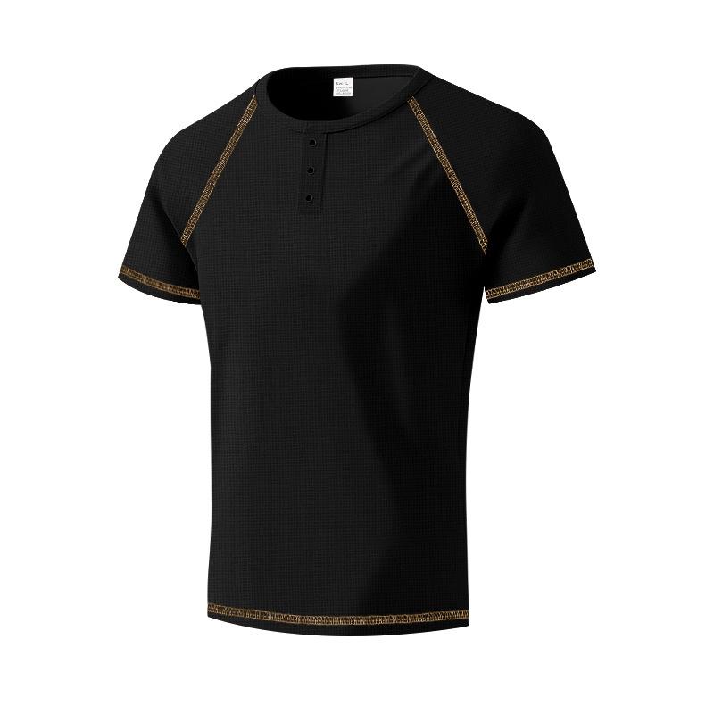 Mens Casual Summer Waffle Raglan Short Sleeve Henley T Shirt