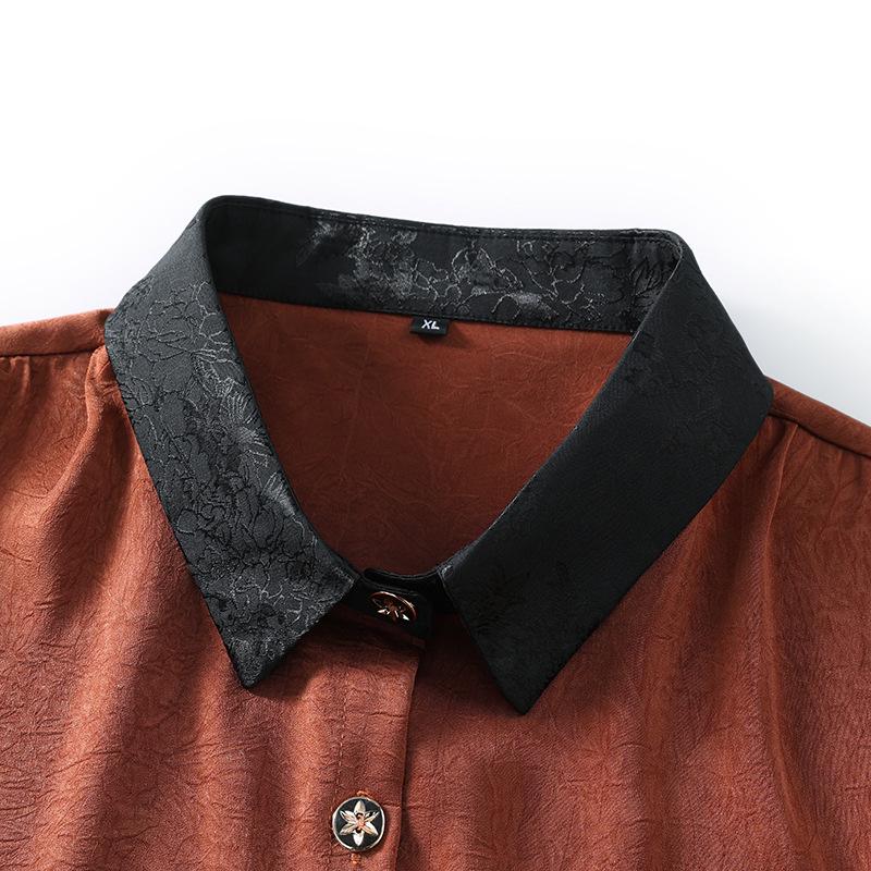 Women's Casual 3/4 Sleeve Shirt, Summer 2025, Turn-Down Collar, Slimming Top, Middle-Aged Mother's Blouse.