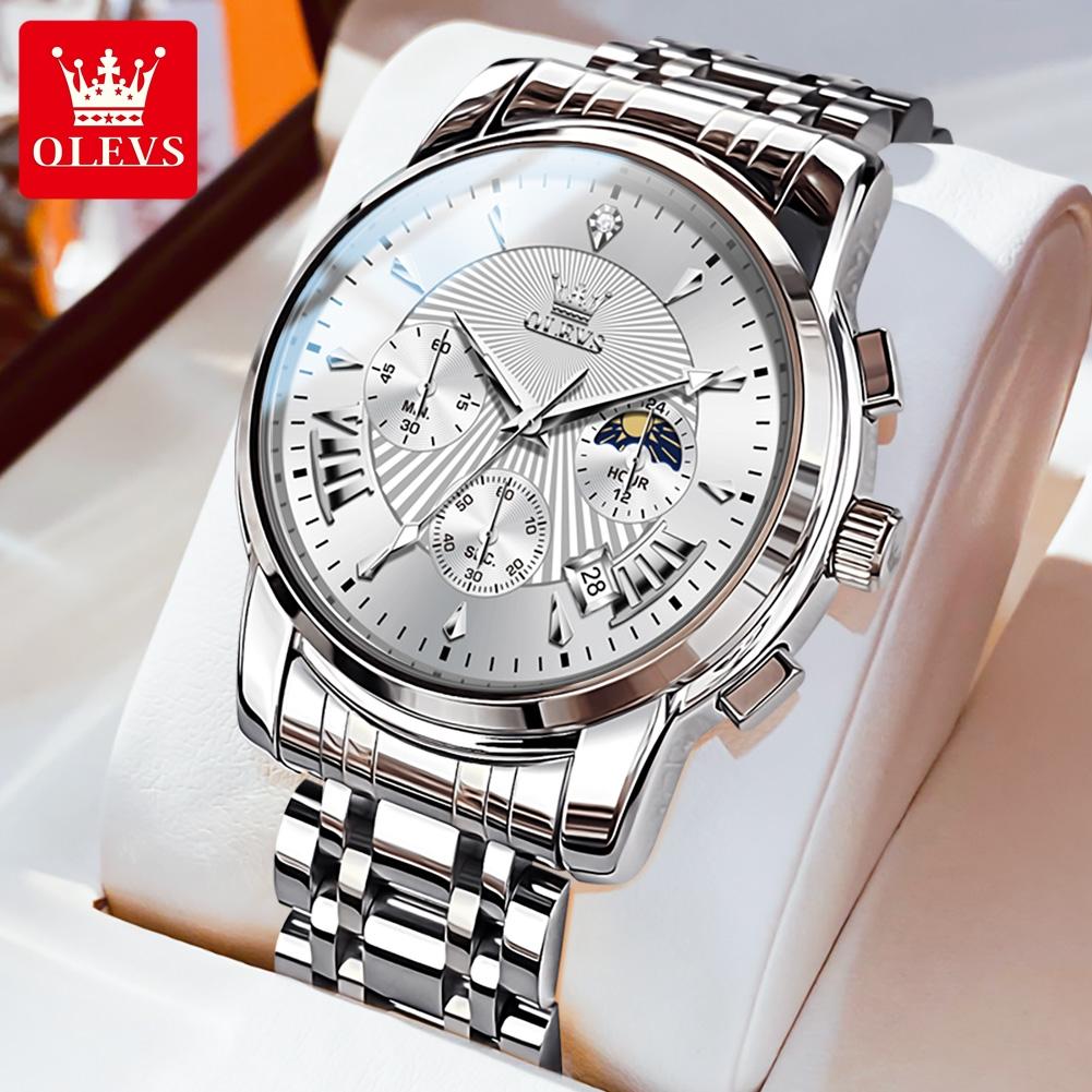 OLEVS Watches for Men Original Quartz Man Watch 24 Hour Moon Phase 30M Waterproof Chronograph Men's Wrist Watches 2892