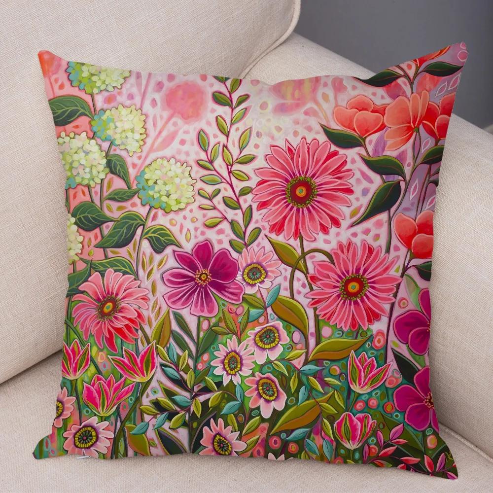 Nordic Watercolor Flower Pillowcase Soft Plush Decor Cartoon Floral Plant Cushion Cover for Sofa Home Children Room Pillow Case