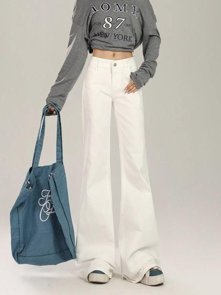 High-waisted Denim Jeans Women Fall White Not Stick Leg Loose Micro Flared Pants Retro High Waist Street Style Baggy Long Jeans for Ladies