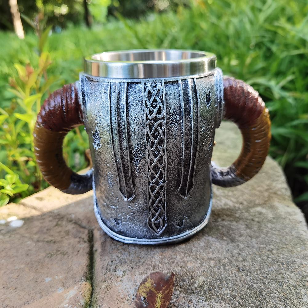 1 taza de cerveza con forma de calavera de cuerno de 550 ml, taza de cerveza con forma de calavera vikinga 3D, taza de café, taza de acero inoxidable para beber, regalos de Halloween, artículos para beber