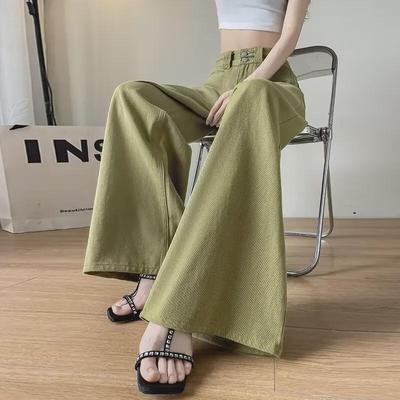 Damen High-Waist Wide-Leg Avocado Jeans - Sommerlicher Fall, Slim Straight, Bodenlanger Schnitt, Trendy und für Große.