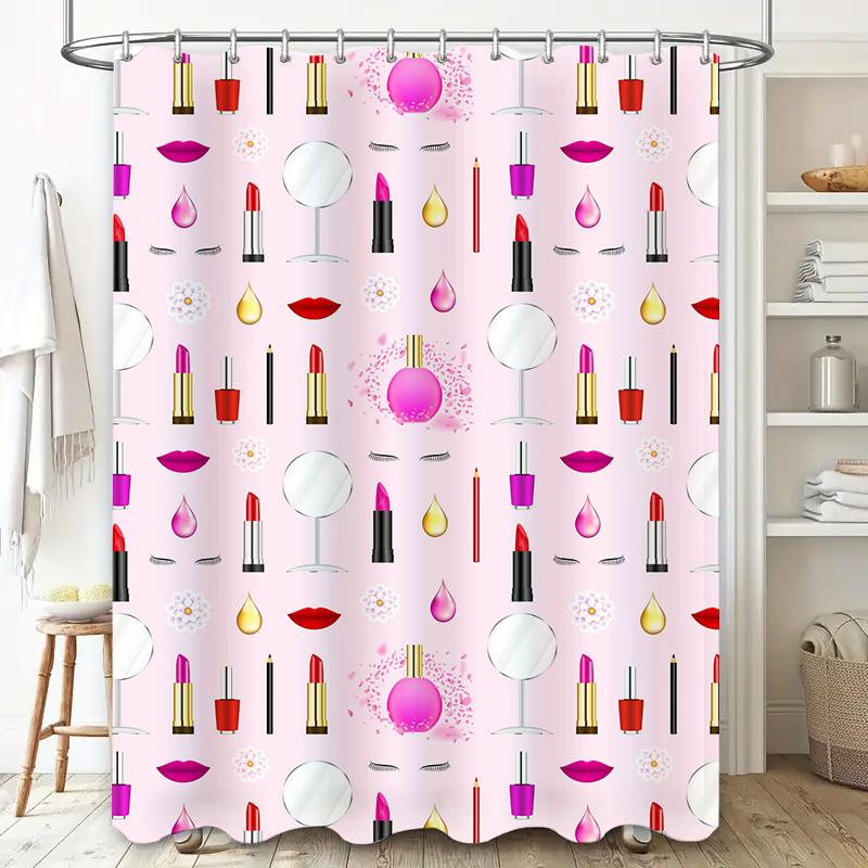 Pink Beauty Pattern Shower Curtain Waterproof Fabric Bathroom Decor for Women Girls