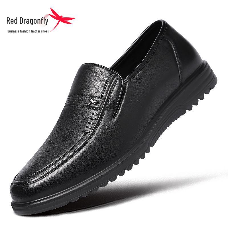 Red Dragonfly Men's Business Casual Leather Slip-On Shoes - Spring 2025 Style, Wear-Resistant and Anti-Slip for Middle-Aged and Elderly Dads.