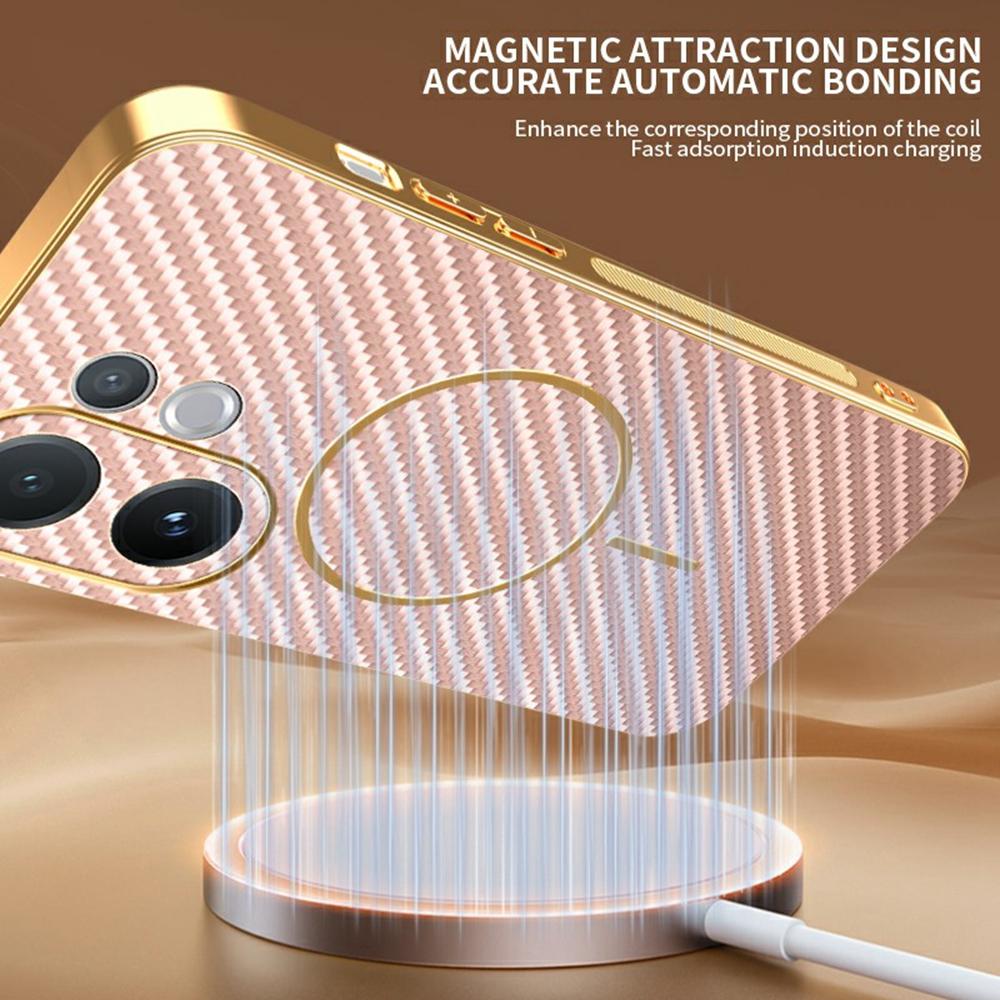 For Vivo V60 5G Phone Case Carbon Fiber Textured Electroplated TPU Back Cover