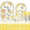 Spring Bee-Themed Birthday Party Disposable Tableware Set: Tablecloth, Napkins, Plates, Decorations.