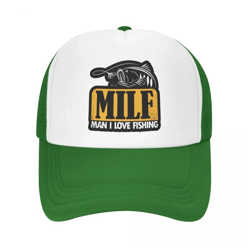 Individuelle Milf Unisex Ich Liebe Angeln Trucker-Kappe für Erwachsene Fischer Unisex Fisch Geschenk Verstellbare Baseballkappe Damen Unisex Hip Hop Trucker-Kappe