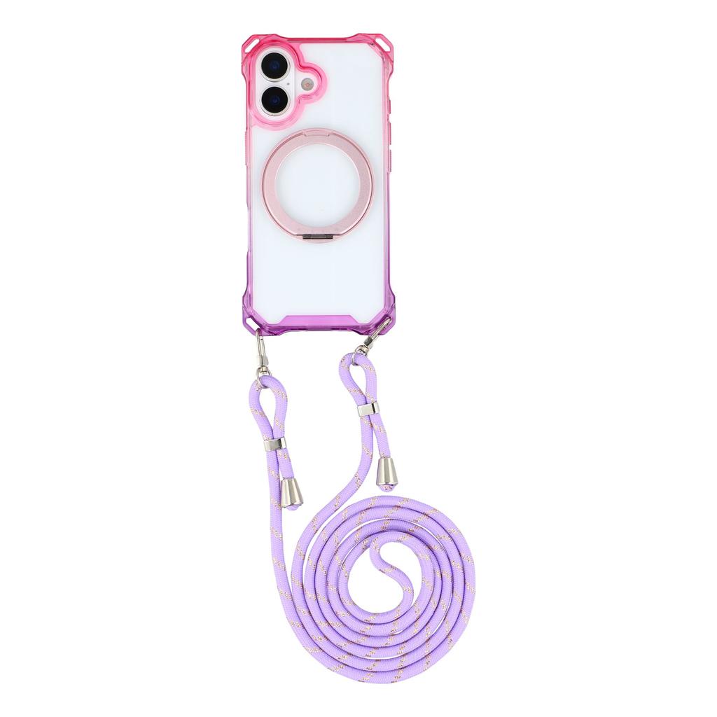 For iPhone 17 Magnetic Case Ring Kickstand TPU + PC Phone Cover with Lanyard