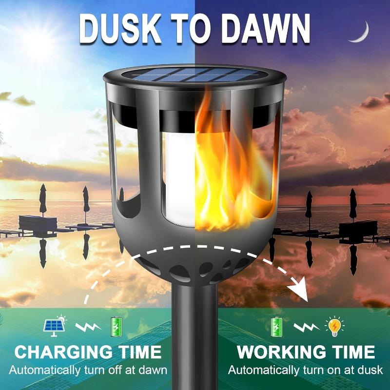 Solar Tiki Torches Flickering Flame Waterproof Outdoor Solar Lights Auto On/Off Decorative Lighting for Garden Yard Patio Pathway