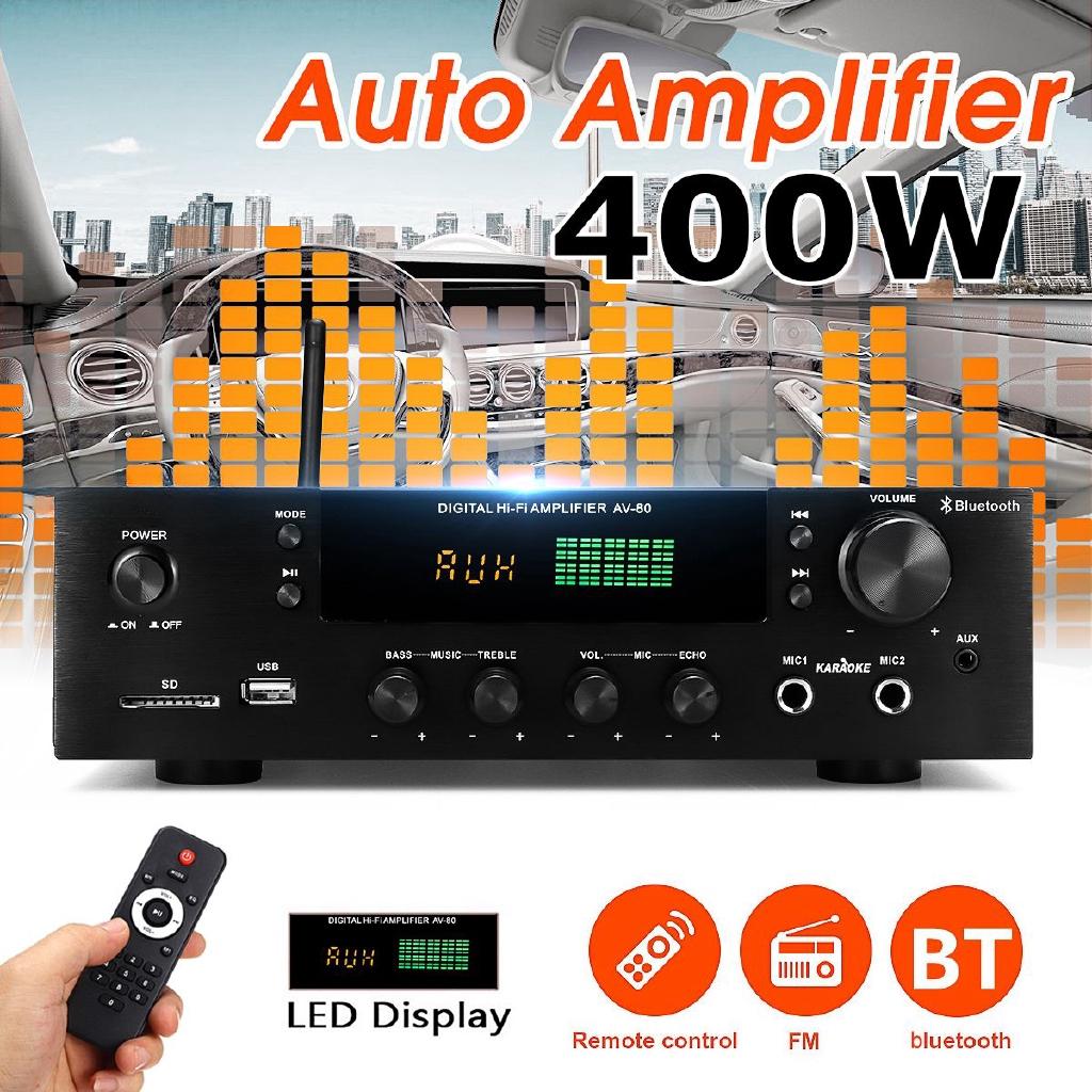 220V-240V USB 1388 Bluetooth Stereo 2.0 Amplifier HiFi Power Remote Control SD Aux Mic Input Auto Amplifier 2*200W