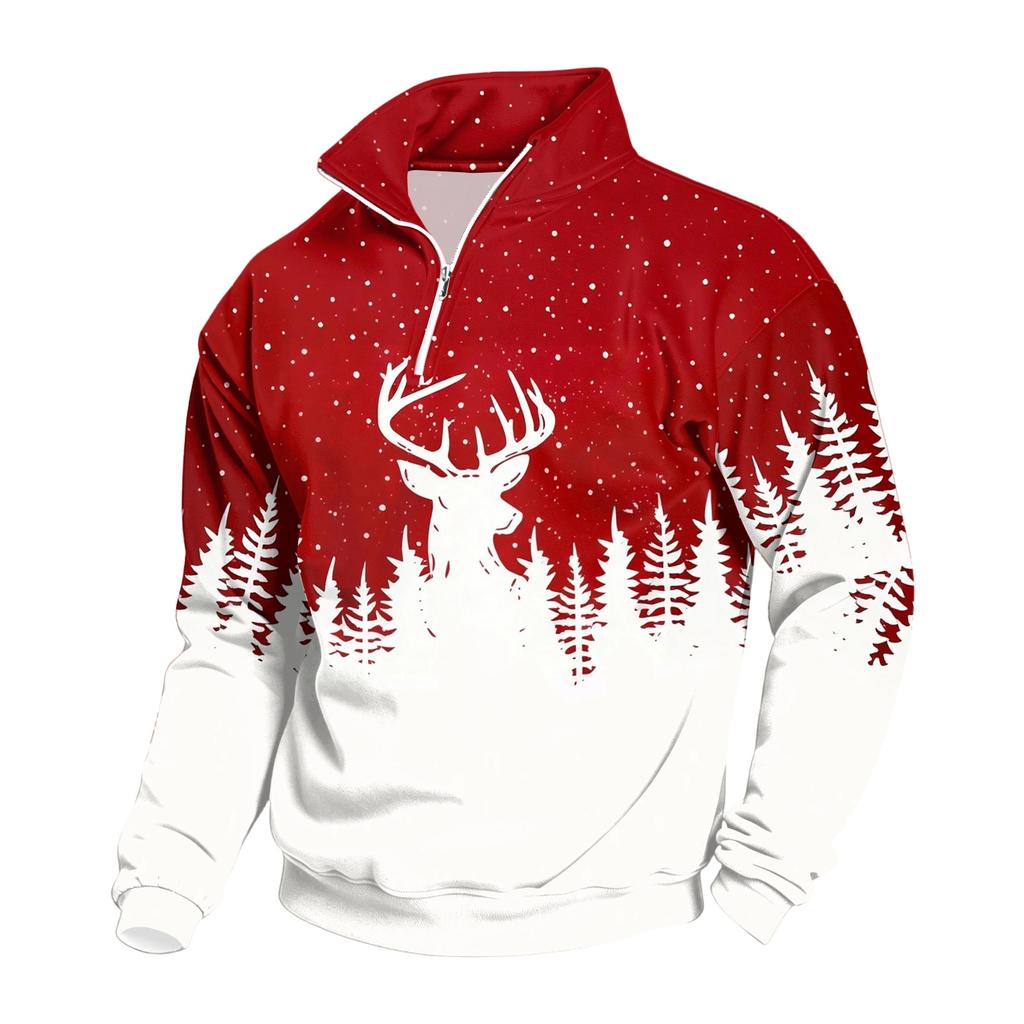 Men's Casual Mock Neck Sweatshirt with Christmas Print for Holiday Wear