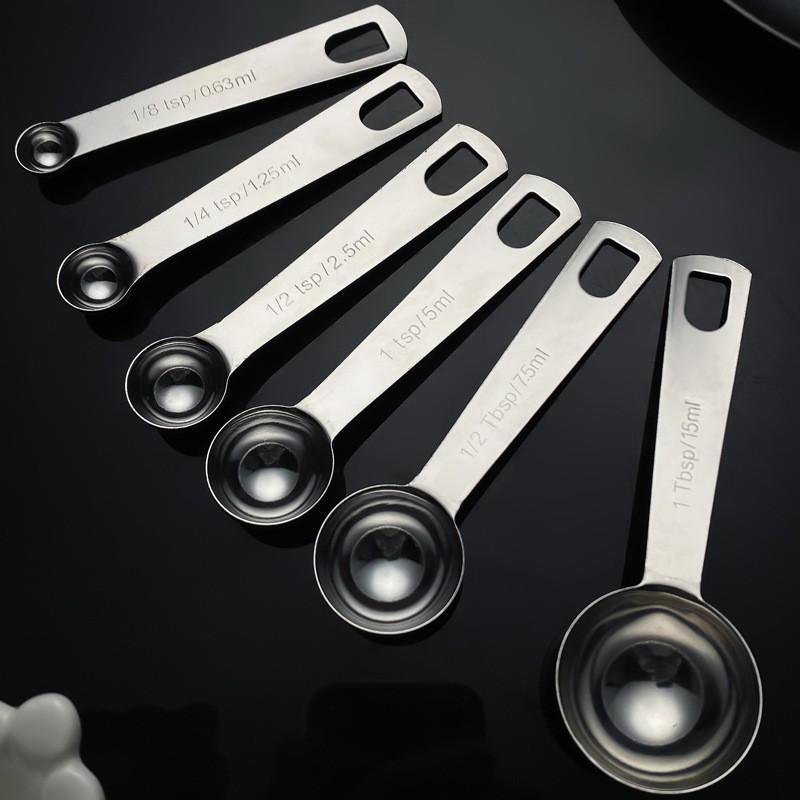 6-Piece Stainless Steel Measuring Spoons Set Baking Cooking Seasoning Precise Milliliter Scoops