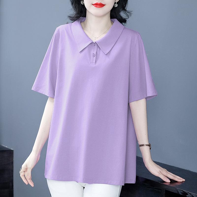 Wysokiej jakości podstawowa damska koszulka polo w dużym rozmiarze o luźnym kroju - bawełniana koszulka z krótkim rękawem na lato