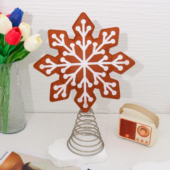 Christmas Tree Topper Rustic Felted Snowflake/Star Tree Topper Decorations for Indoor Outdoor Holiday Home Party Decor