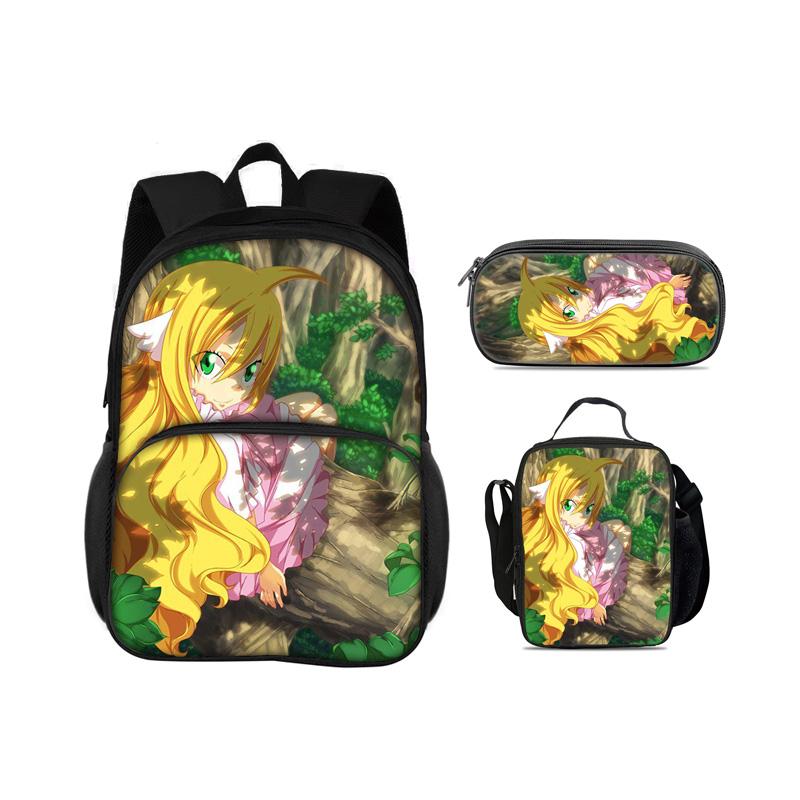 FAIRY TAIL Round Front Bag Backpack Pen Bag Ice Bag 3Pcs Set Cartoon Anime Printed Student Boys and Girls New Versatile