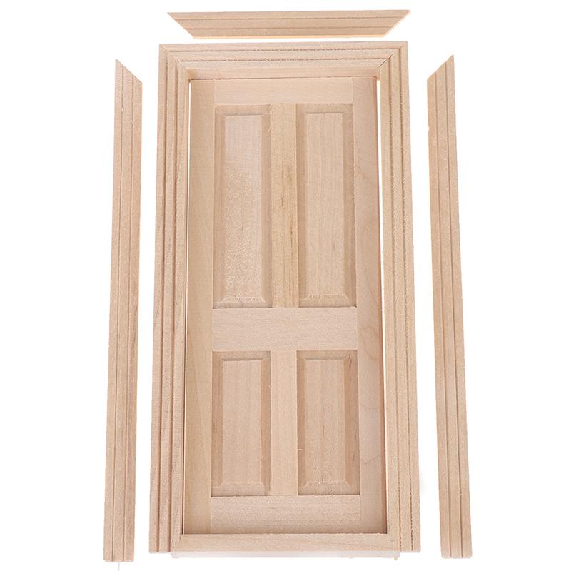 1/12 Dollhouse Miniature Wood External Door Unpainted Doll House Diy Accessories
