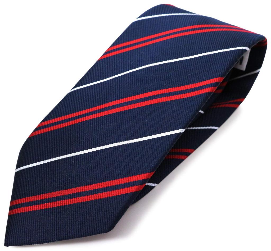 [Michiko London] Brand Necktie, Made in Japan, 100% Silk, Jacquard Weave, Regimental Stripe (Pattern A: Red)