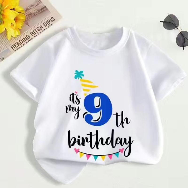 Summer Children's First Birthday Number T-shirt, Fashionable Short-sleeved Top for Boys and Girls