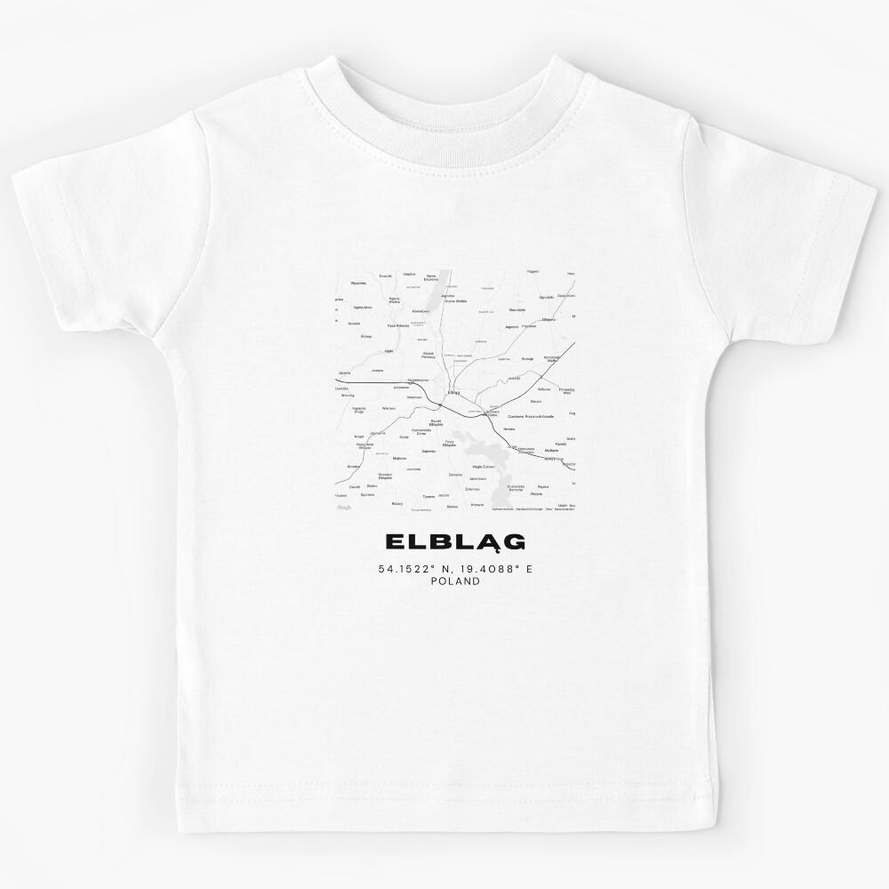 Elbląg Poland Map | Minimalist Black and White City Poster Kids T-Shirt 110