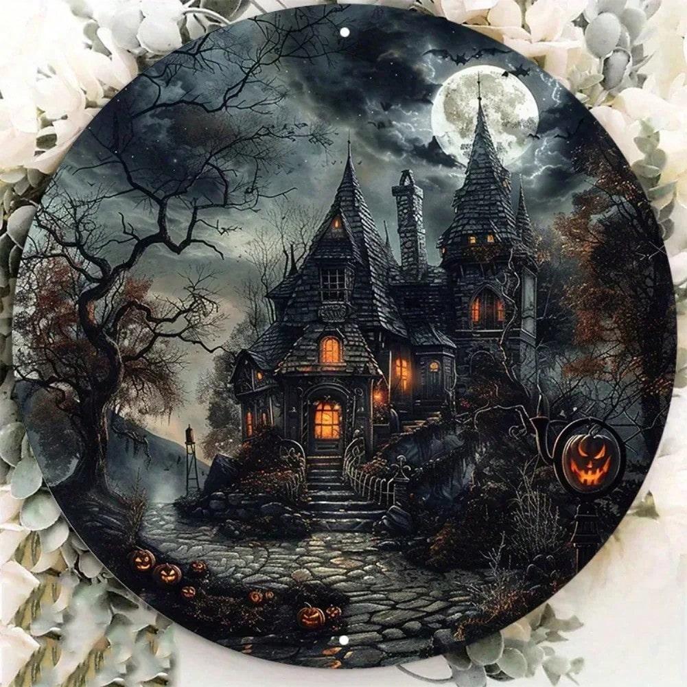 Halloween Haunted House Metal Tin Sign Wall Art Decor 20x20