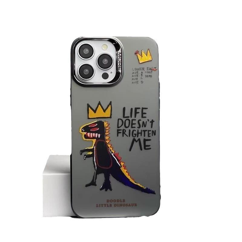 Double Layer IMD Color Silver Suitable for 15promax Phone Case Fun Crown Dinosaur 14 High-end Personality Anti-fall Cover