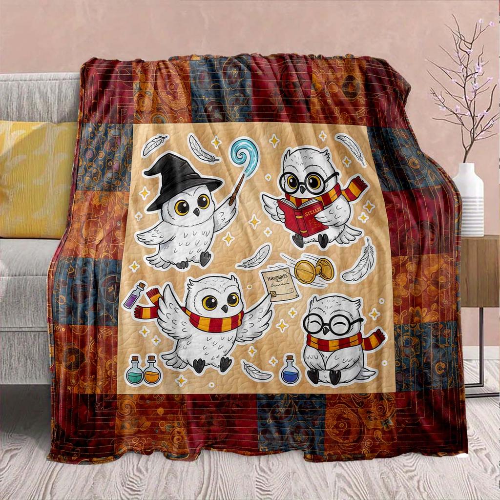 Harry Potter Magic Owl Flannel Blanket - Soft Warm Perfect for Sofa, Bedding Camping Travel Office Home Decor -QJY
