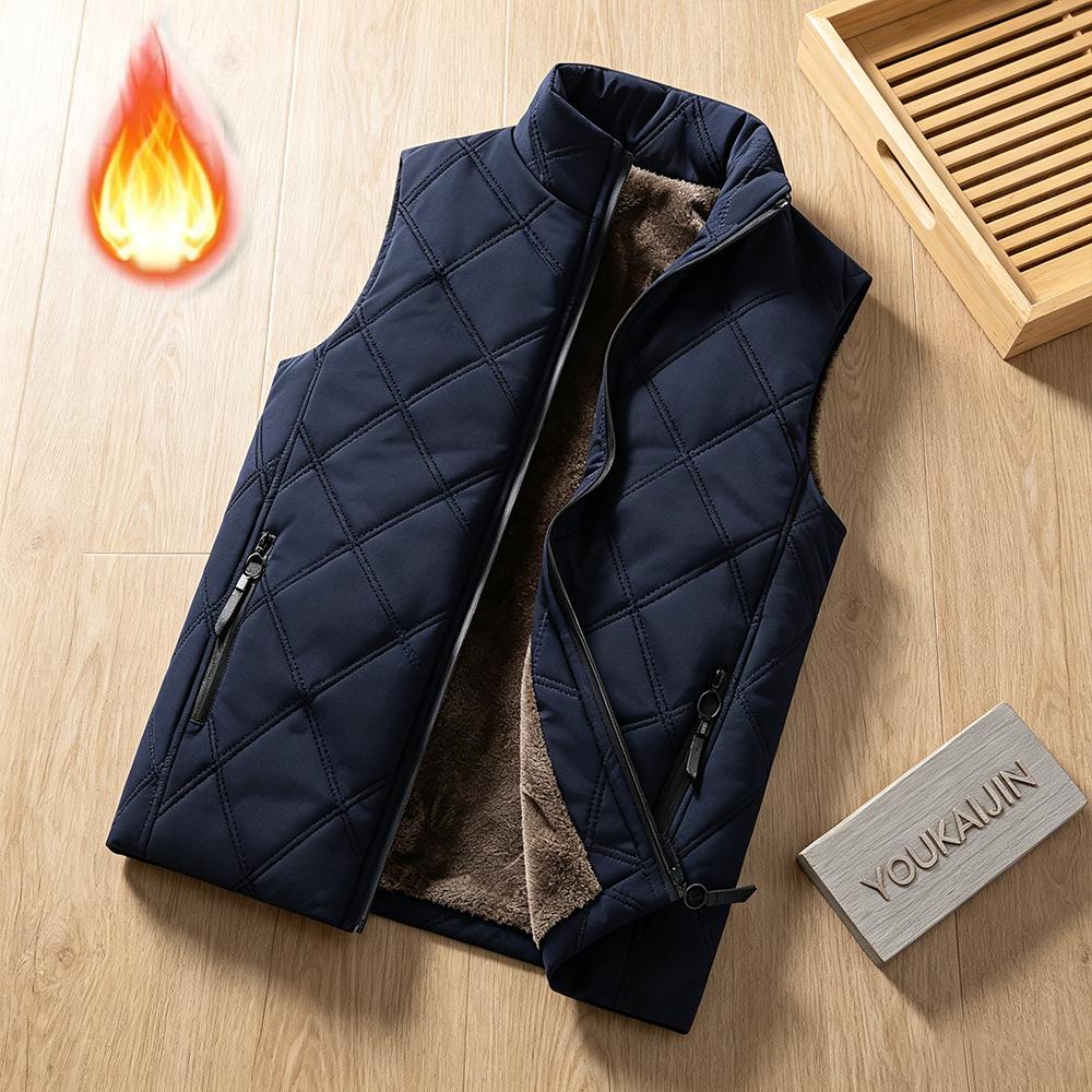 Gilet Uomo Stile Coreano Foderato in Pile Spesso Autunno Inverno Trapuntato a Rombo con Zip Senza Maniche Gilet Casual Caldo Gilet da Vita