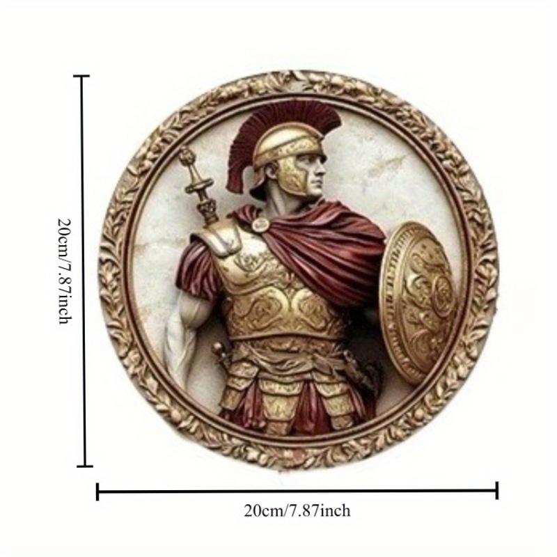 

2d Flat 20*20cm, Round Wooden Glam Style Roman Soldier Wall Plaque with Golden and Ivory Finish, Wall Art Home Decor. 20x20cm