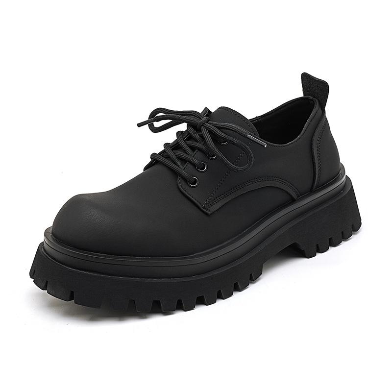 

Толстая подошва больших размеров кожаные туфли мужские парикмахерские модные туфли ретро нишевые передовые сенсорные функции широкие туфли дерби 1806-A 38 чёрный