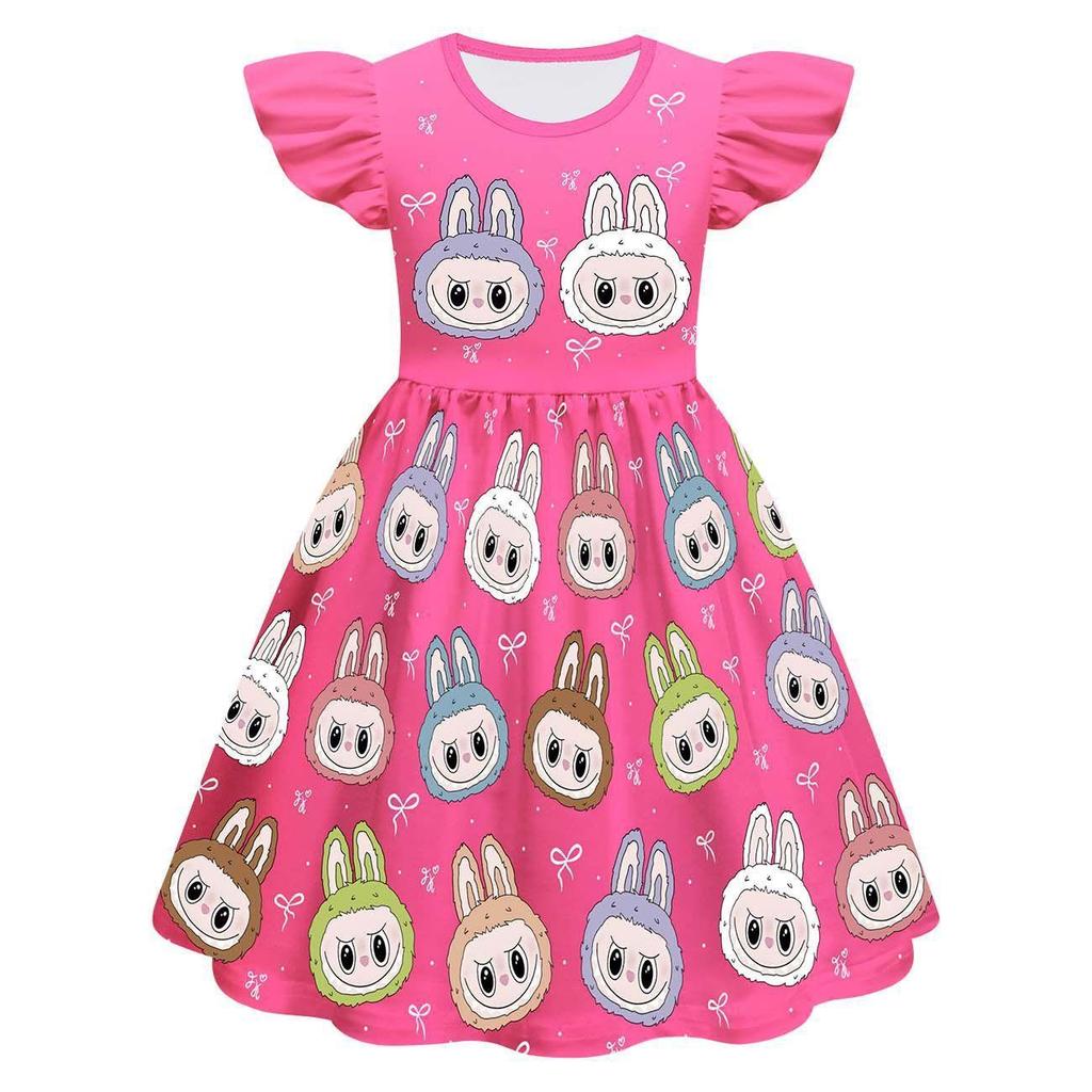 New Children'S Dress Cosplay Labubu Girls Flying Sleeve Skirt 3D Digital Printing
