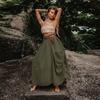 Women's Casual Half Skirt 2024 Drawstring Large Pockets Boho Loose Organic Cotton Long Skirt