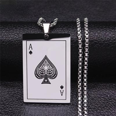 Lucky Spades Ace Men's Necklace Jewelry Stainless Steel Poker Ace Pendant Rock Punk Casino Good Luck Collar Accessories
