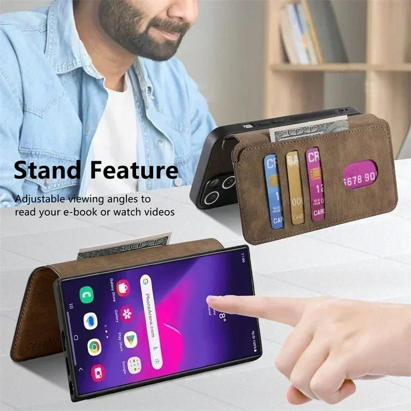 For Samsung S26 S25 S24 S23 FE S22 S21 Note20 Ultra Plus Magsafe Case Detachable Magnetic Card Holder Wallet Flip Leather Cover