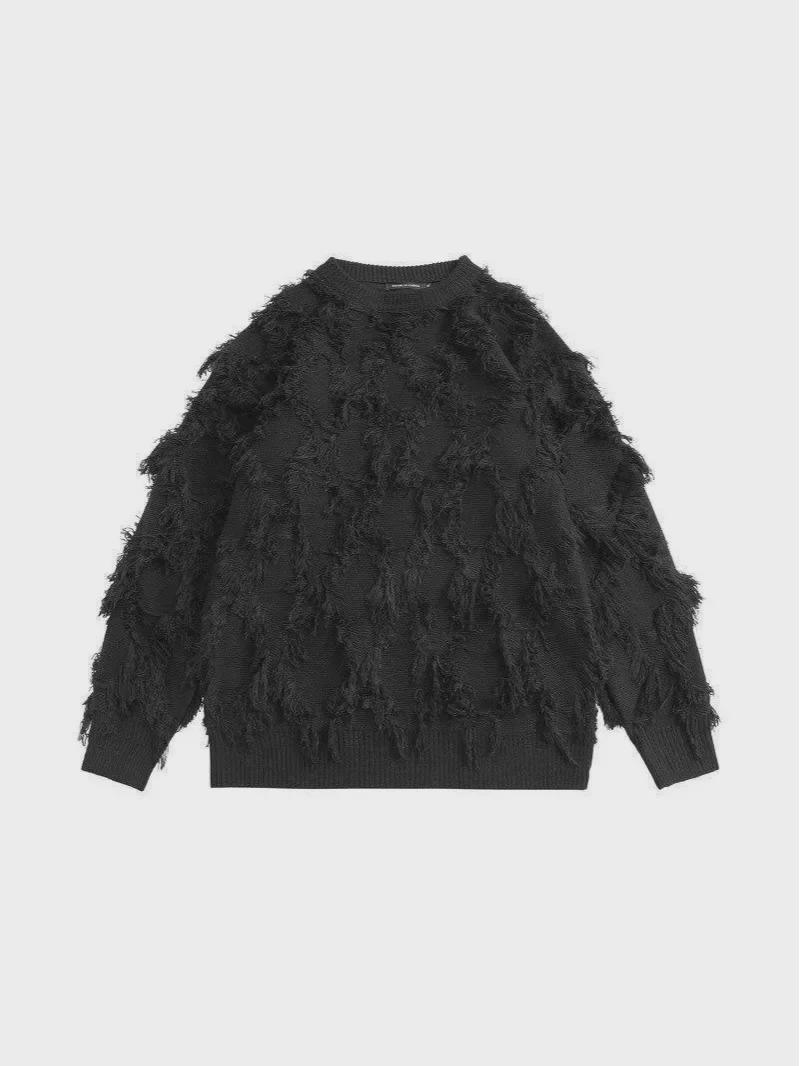 

Винтажный свитер с кисточками: Женский свободный трикотажный топ на осень и зиму Double Extra Large чёрный