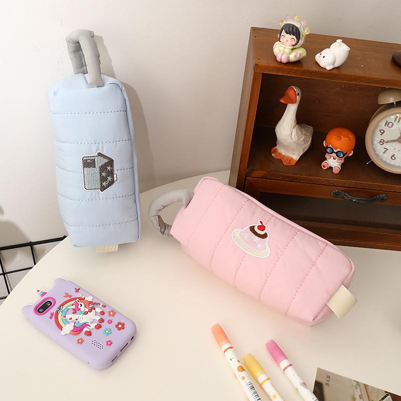 Pencil Case Polyester Material Large Capacity With Cute Blue House Design For Middle School Girls