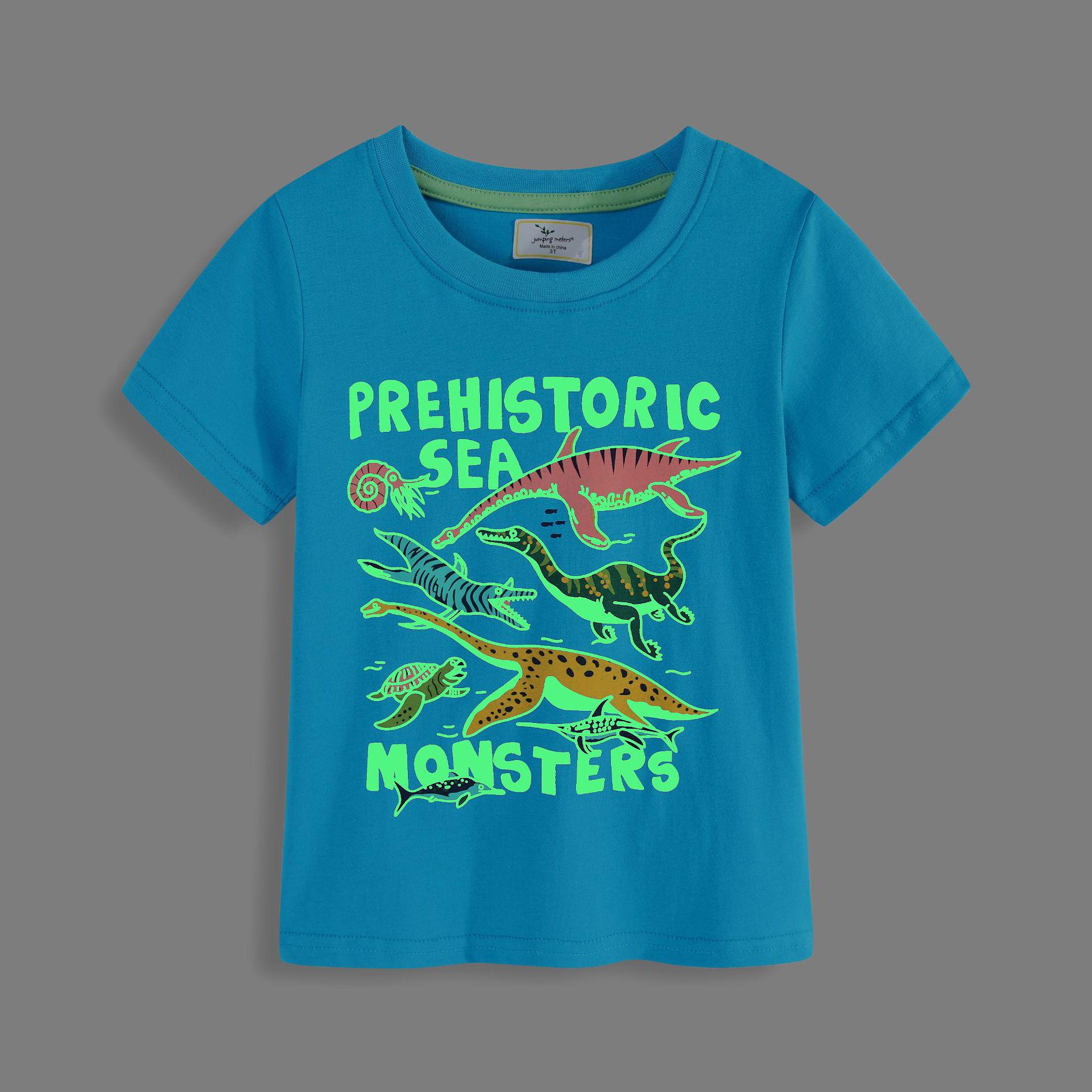 Boys Luminous Dinosaur Cartoon Short Sleeve T-Shirt - European & American Style, Summer New Arrival 95-100 cm