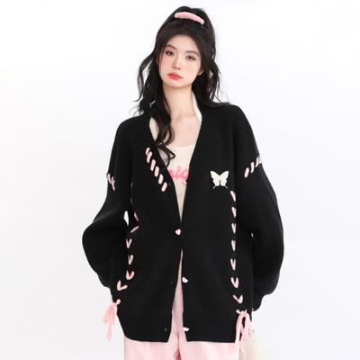 Aprikoosi Suured kampsunid jakid Naiste riided Vintage Korea kudumine sidemega kampsun Pull Femme Preppy stiilis mantlid