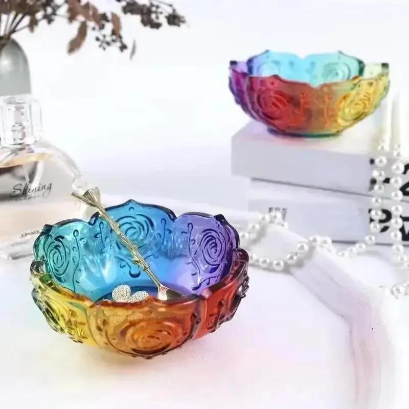 New Embossed Flower Bowl Silicone Mold DIY Crystal Drip Resin Gypsum Mold Patterned Bowl Rose Lotus Storage Bowl Silicone Mold