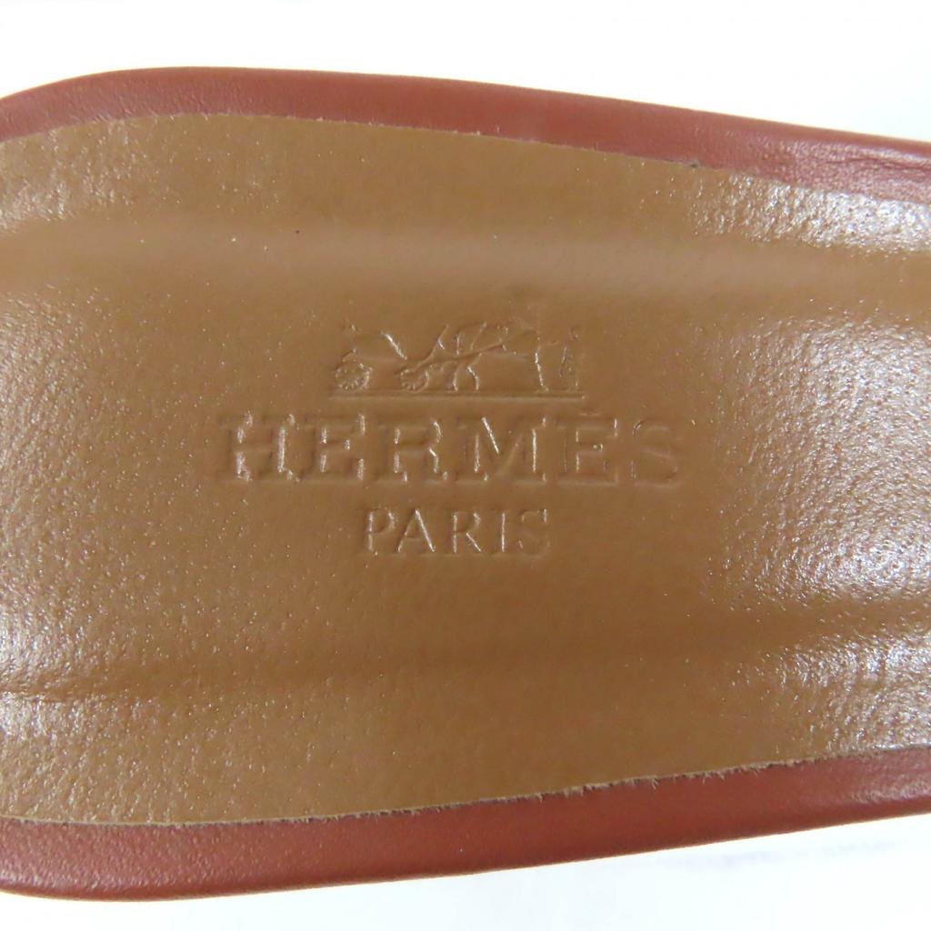 Pristine HERMES Mule Oasis H logo sandals Brown leather Women 36.5 071002Z Used