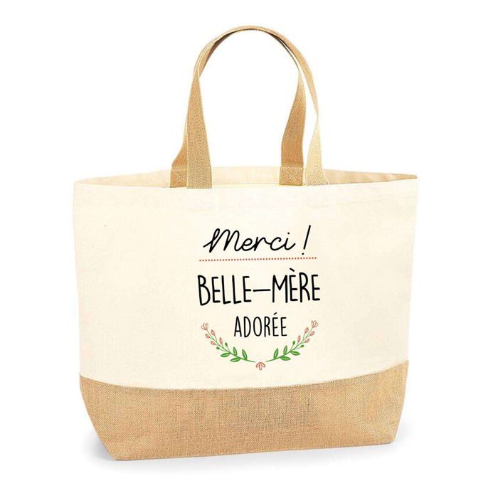 Tote bag - PLANETEE - Merci Belle-Mère Adorée - Jute naturel - Fabriqué en France - Grande capacité