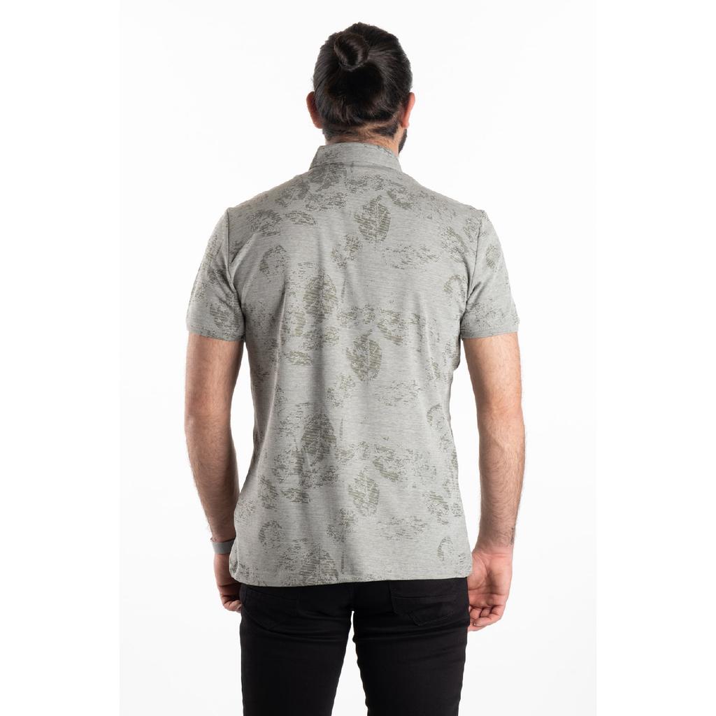 Tricou pentru bărbați, bej, abstract jacquard, cu gât polo