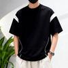 Short-sleeved T-shirt Black and White Contrasting Colors Trendy Street Style Solona Cool Line Stitching, Loose Shoulder Men's Top