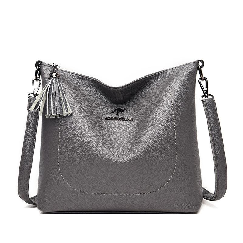Weiche Lederquaste Frühling Neue Mode Große Kapazität Umhängetasche Muttertasche Schlichte Weiche Leder Ein-Schulter-Handtasche